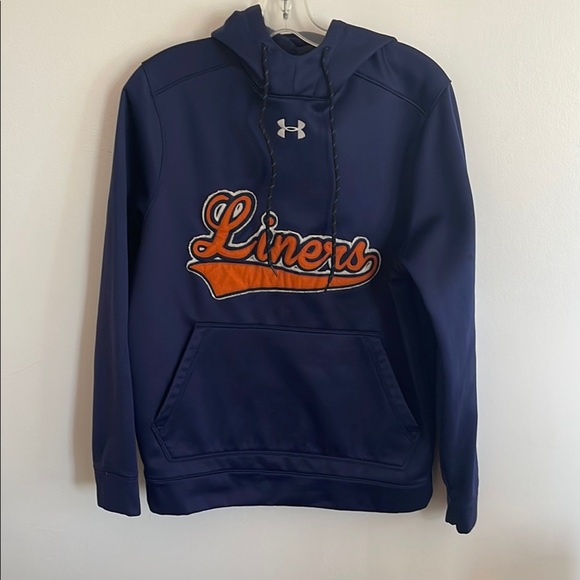 Under Armour Dark Blue Hoodie with Cream Logo - Picture 1 of 8